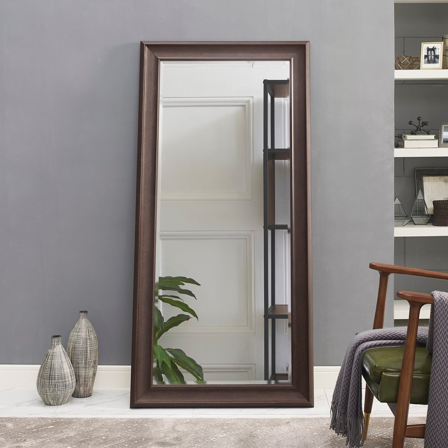 Tall Mirror Full Body Oversized Mirror Smooth Faux Wood Frame Rectangle Wall Mounted Hanging Mirror