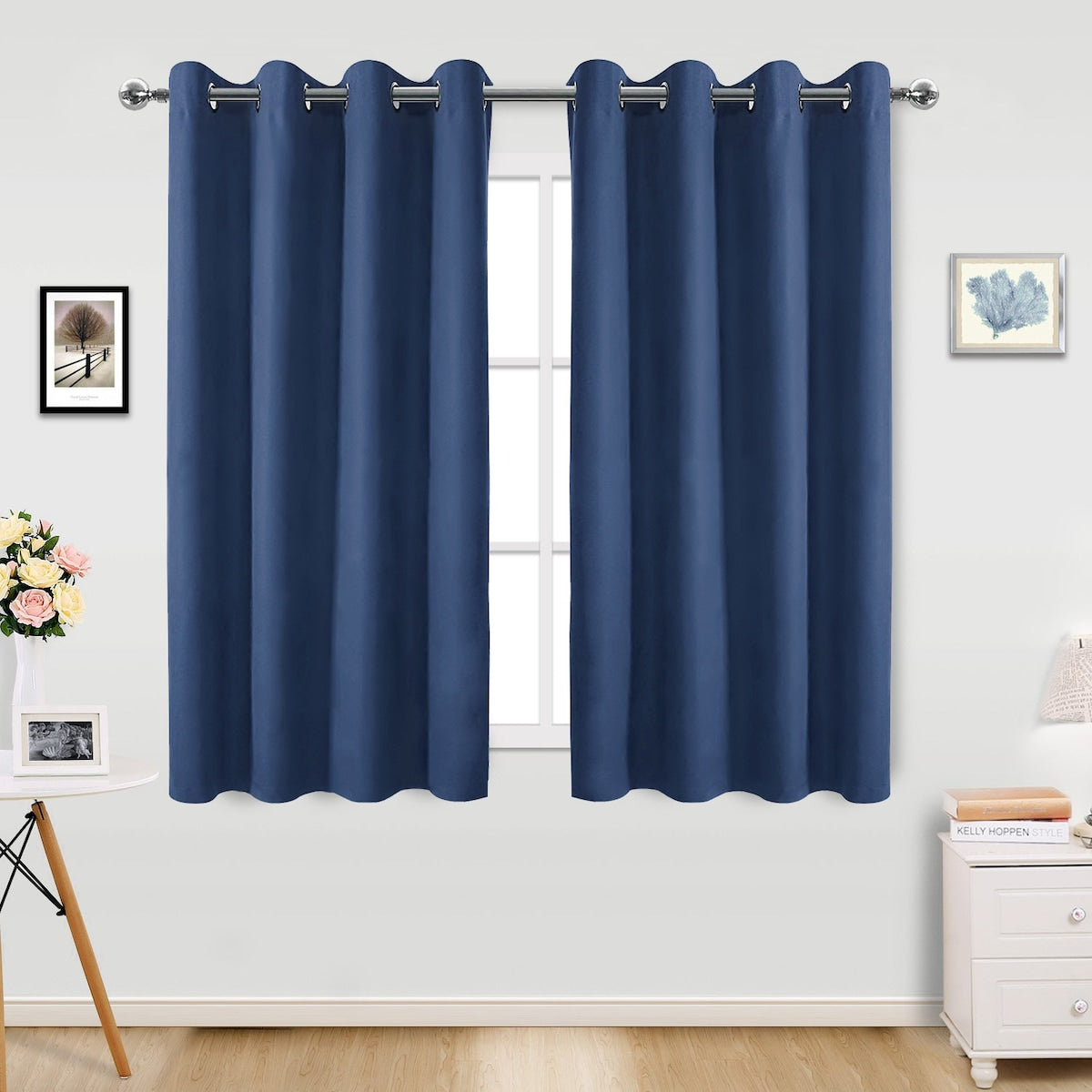 Pro Space Blackout Grommet Top Curtain Insulated Thermal Window Drape Solid Panel Pair - Short Length