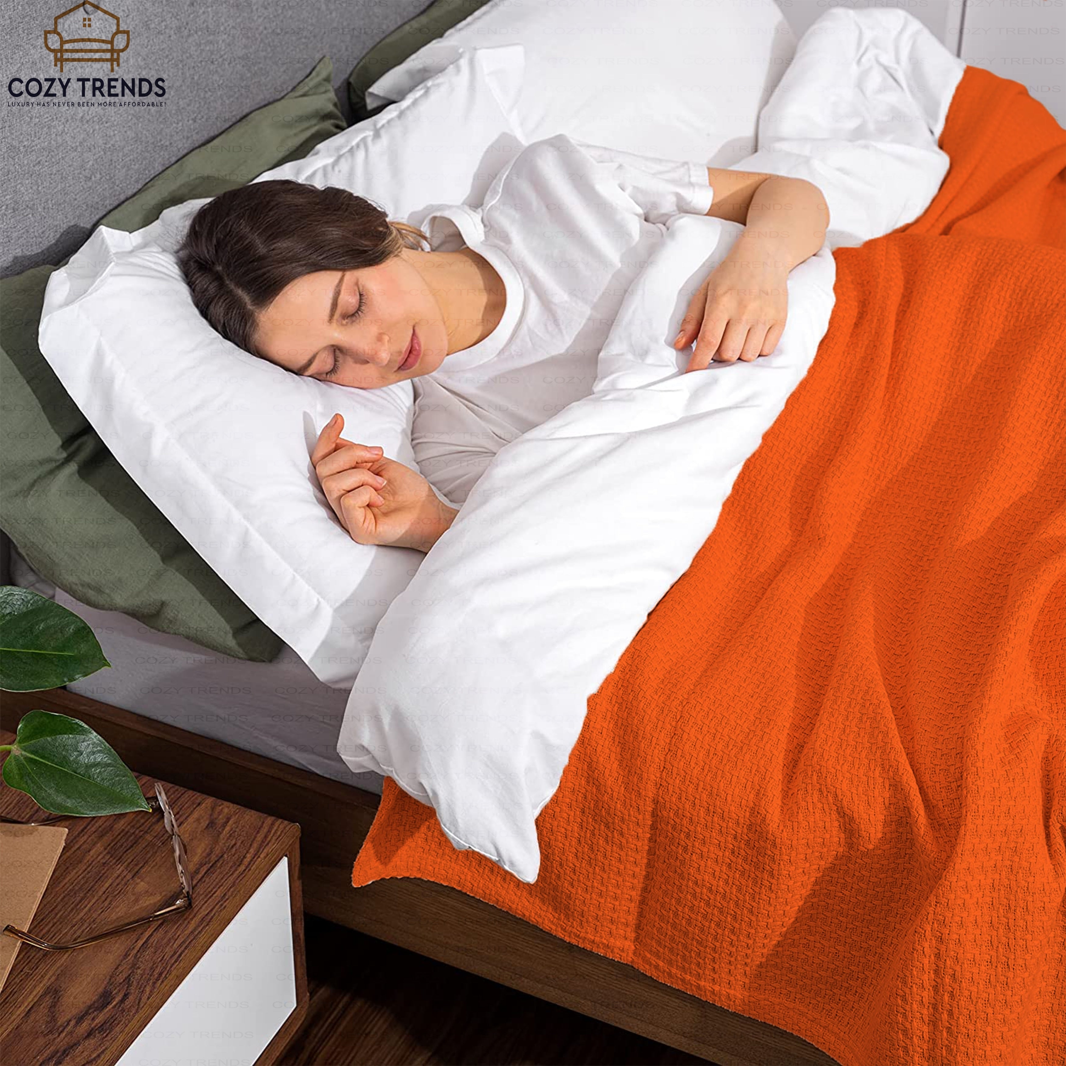 100% Cotton Basket Weave Thermal Bed Blanket Breathable Soft Layering All Season Medium Weight