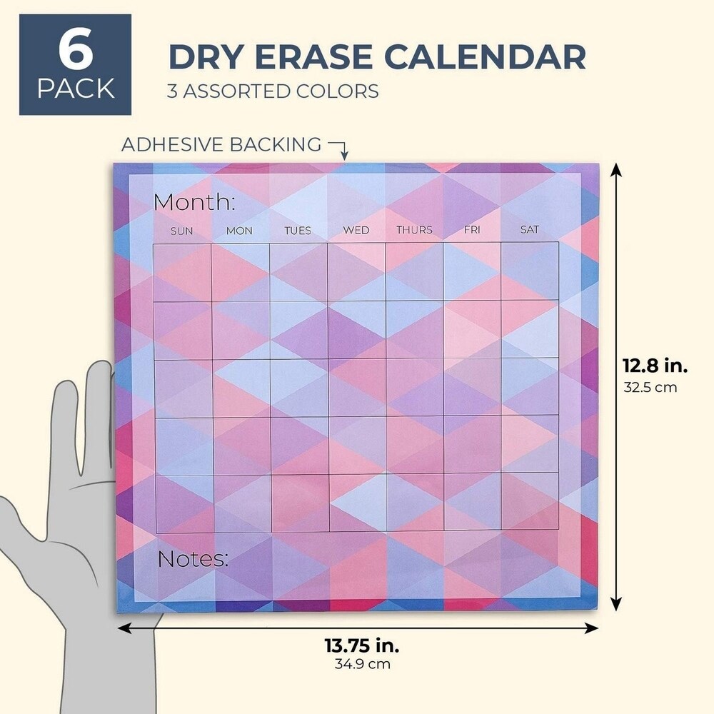 6x Adhesive Blank Monthly Dry Erase Wall Calendar for Schedule Reminder 14x12.5