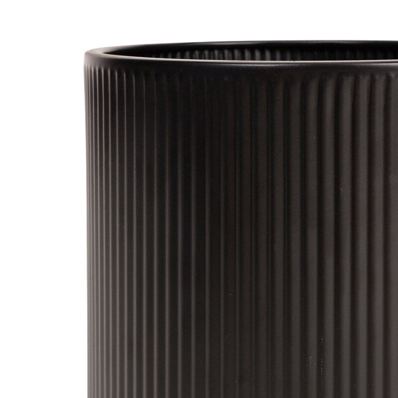 Everett Black Mid-Century Modern Indoor Metal Pot Planter with Tall Metal Base