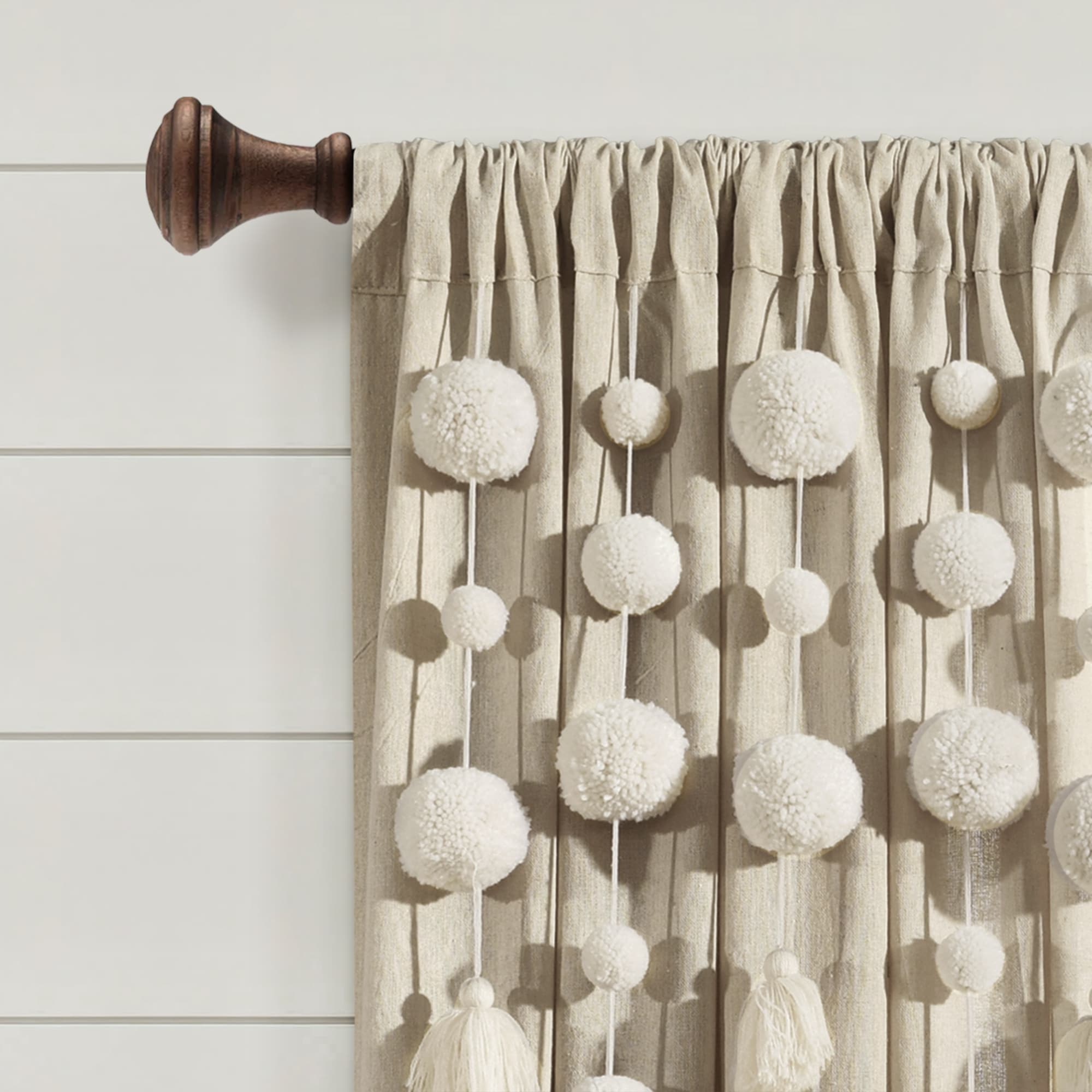 Lush Decor Boho Pom Pom Tassel Linen Window Curtain Panel (Single)