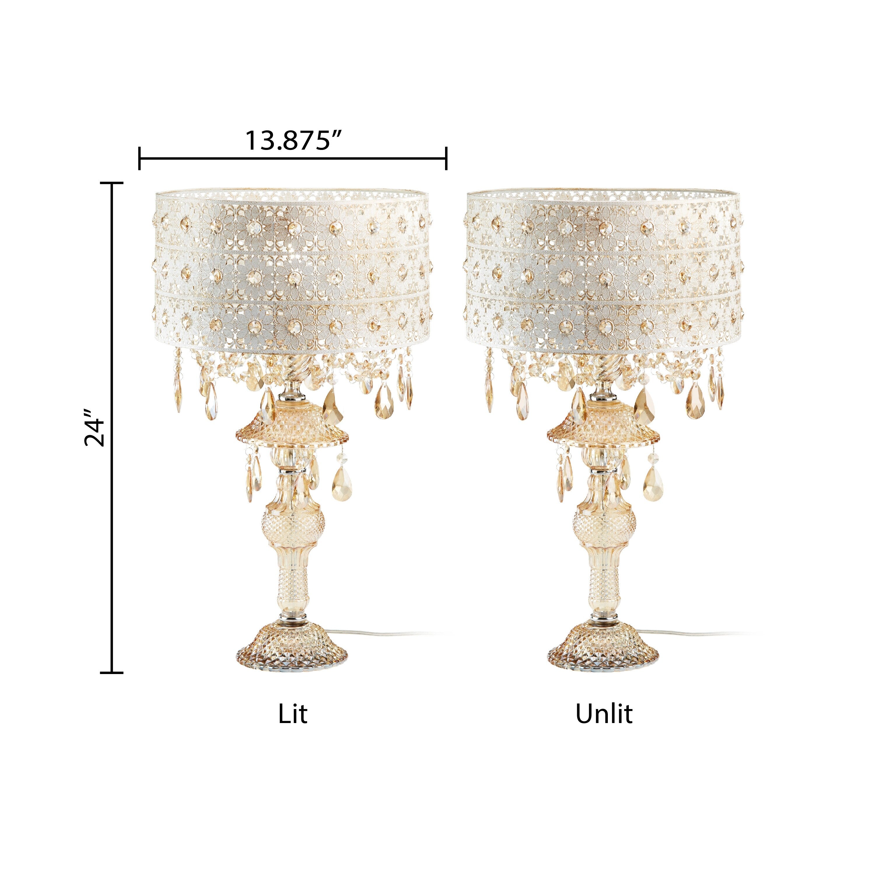 Silver Orchid White Champagne Glass and Metal Table Lamp - 13.875L x 13.875W x 24H