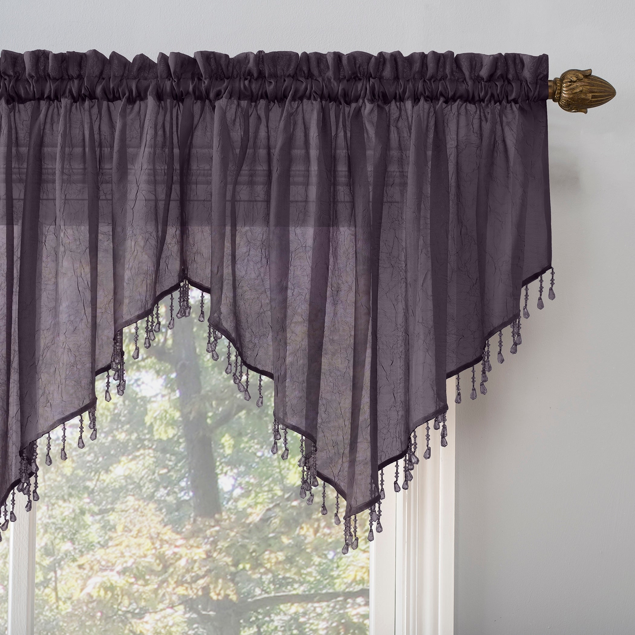 No. 918 Erica Crushed Voile Ascot Beaded Sheer Rod Pocket 1-Piece Curtain Valance