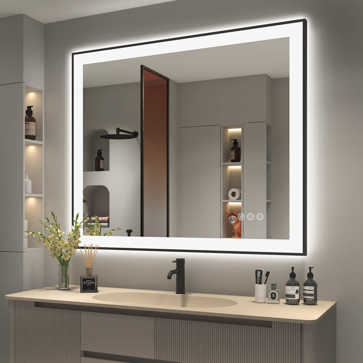 KIOTEE Black Frame LED Mirrors for Bathroom Wall Large Lighted Vanity Mirrors