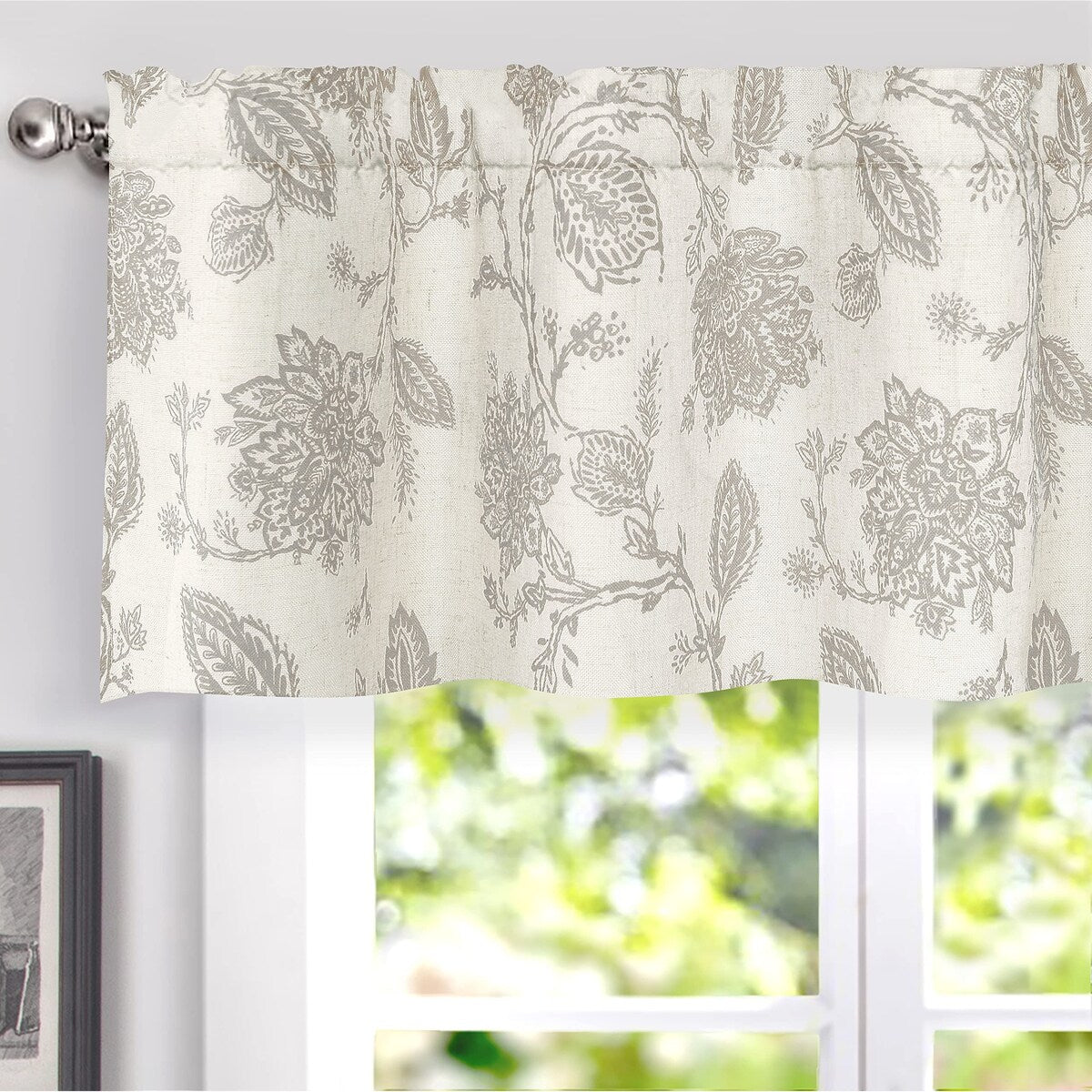 DriftAway Freda Jacobean Floral Linen Blend Window Curtain Valance