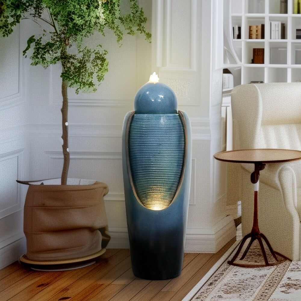 32-in Indoor Contemporary Vase Water Fountain with LED Lights and Pump