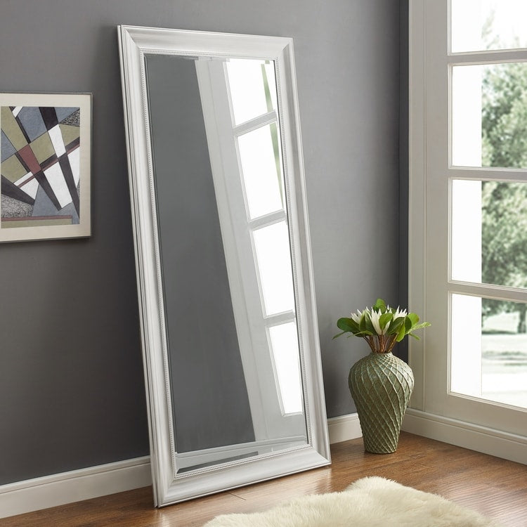 Brushed Nickel Full Size Body Mirror Standing Hanging / Leaning Against Wall, Large Rectangle Dressing Mirror for Bedroom