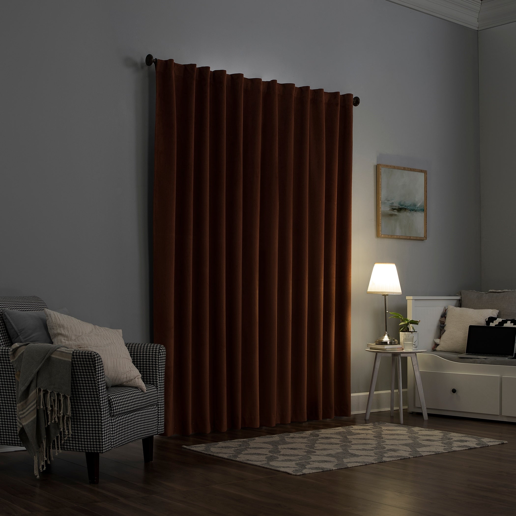 Sun Zero Amherst Velvet Noise Reducing Thermal Extreme Total Blackout Back Tab Curtain Panel, Single Panel