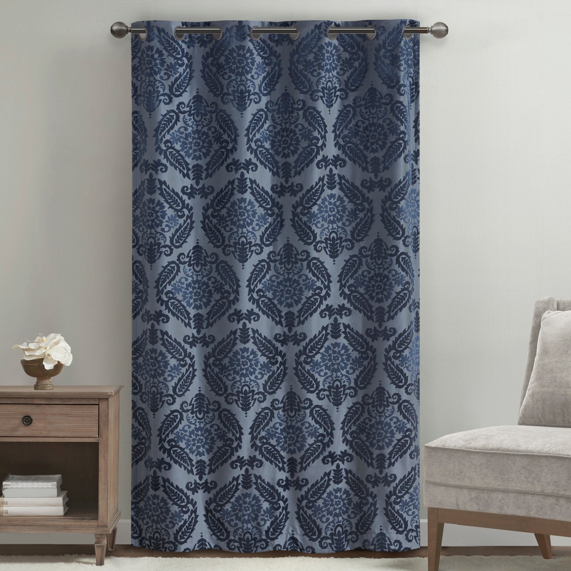 Loraine Knitted Jacquard Paisley Total Blackout Grommet Top Curtain Panel by SunSmart