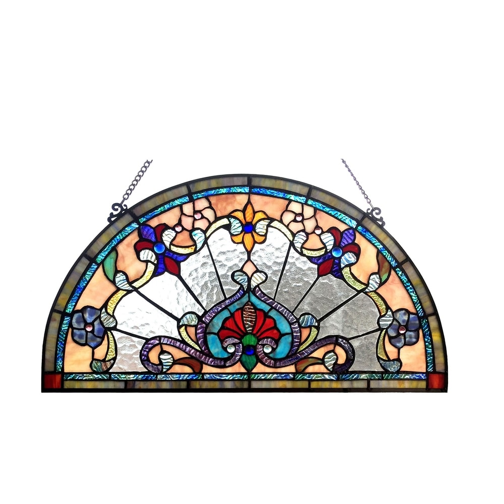 Chloe Tiffany Style Stained Glass Semi Circle Window Panel