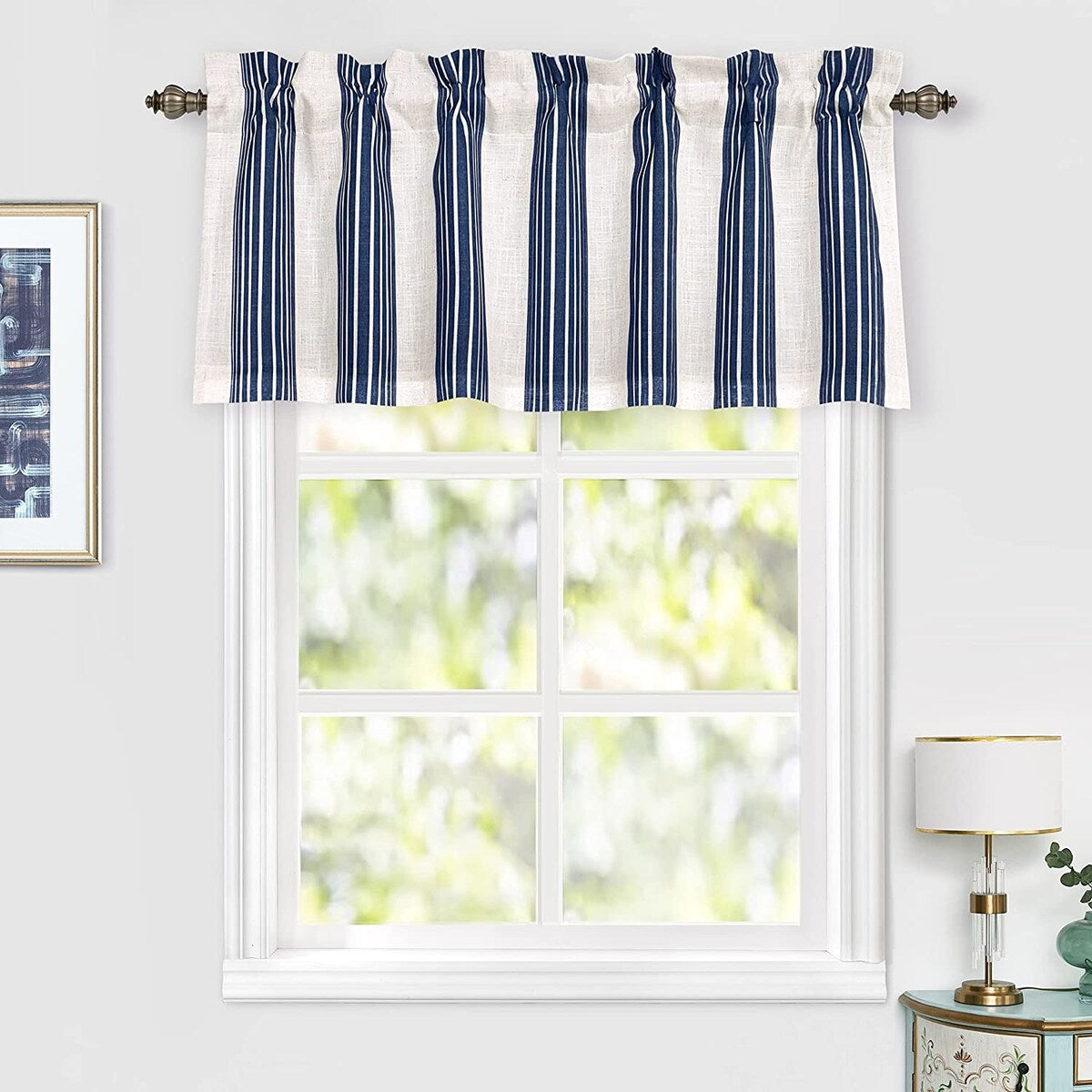 DriftAway Chris Vertical Striped Pattern Linen Textured Blackout Window Curtain Valance