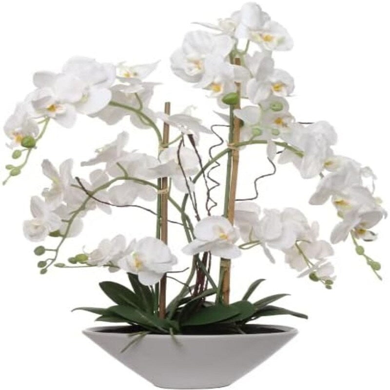 24.8 White Phalaenopsis Orchid in Pot Elegant Silk Flower Plant Realistic Home & Office Decor