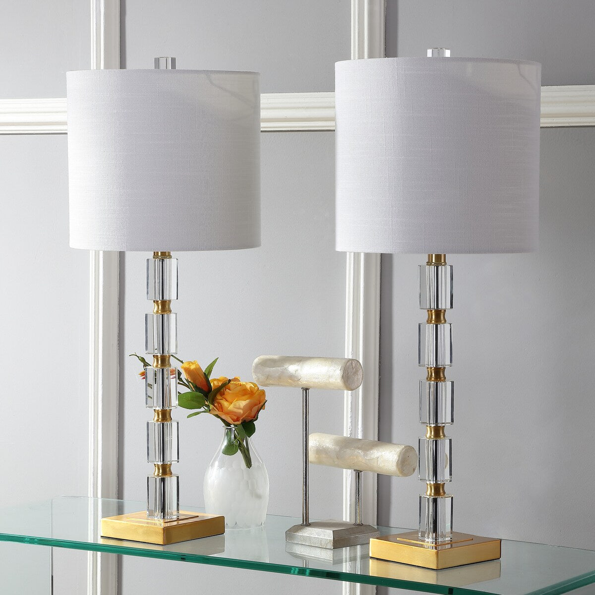 Nala 28.5 Crystal LED Table Lamp, Clear/Brass (Set of 2) by JONATHAN Y