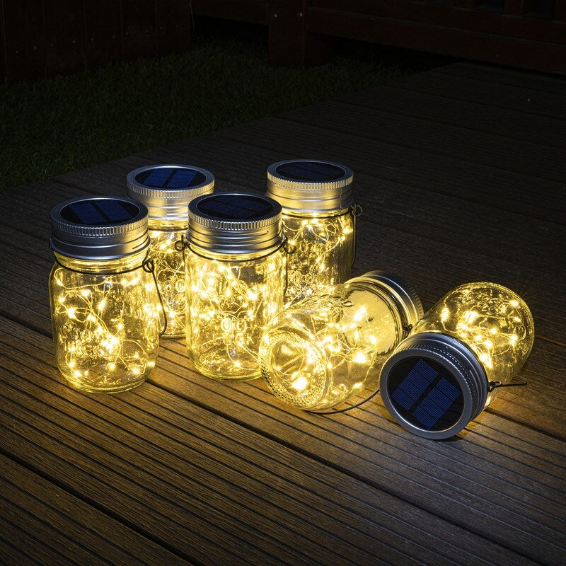 Solar Powered LED Outdoor Mason Jar Lantern (Set of 6)