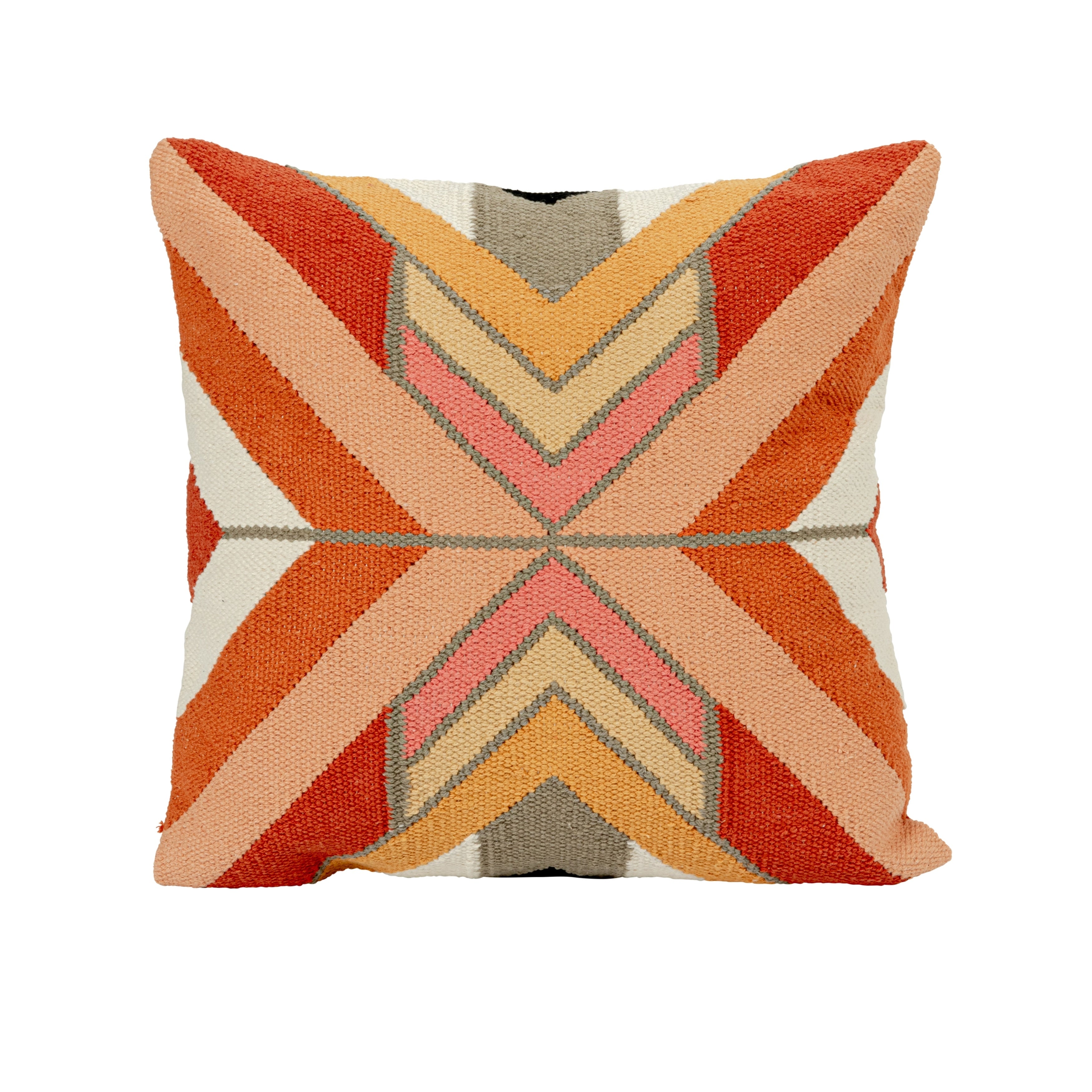 Woven Cotton Pillow with Chevron Pattern