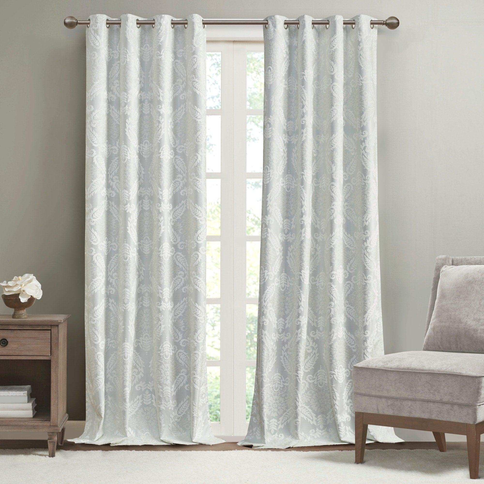 Loraine Knitted Jacquard Paisley Total Blackout Grommet Top Curtain Panel by SunSmart