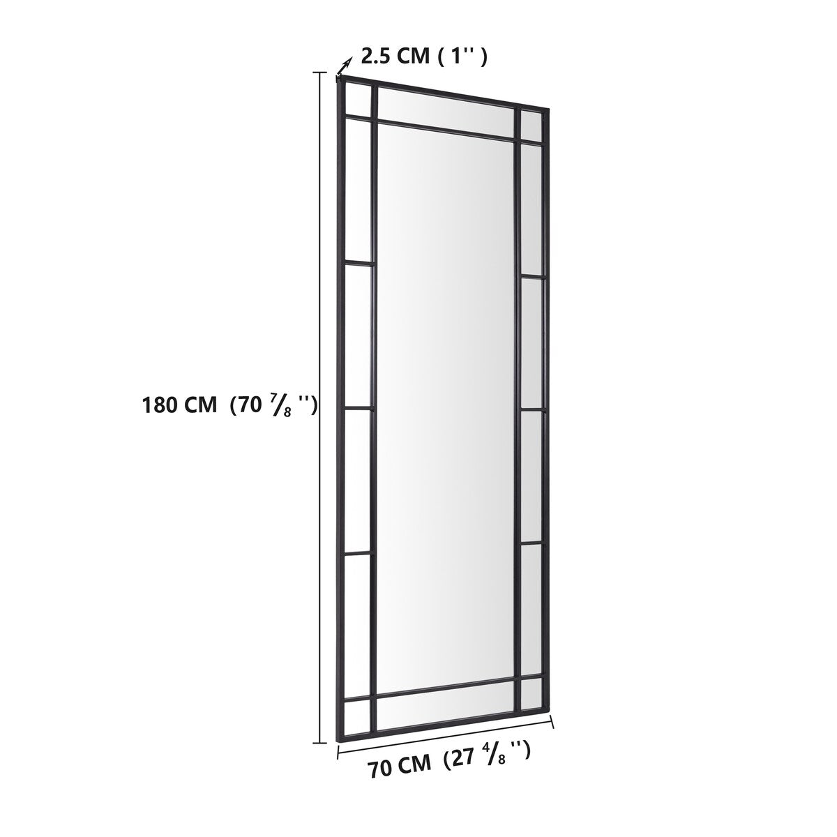 Metal Rectangle Full Length Mirror Pane Grid Floor Mirror