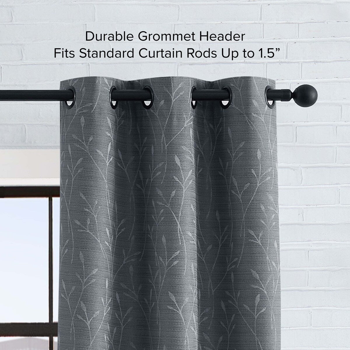 Lucky Brand Sondra Textured Leaf Pattern Blackout Grommet Window Curtain Panel Pair with Tiebacks