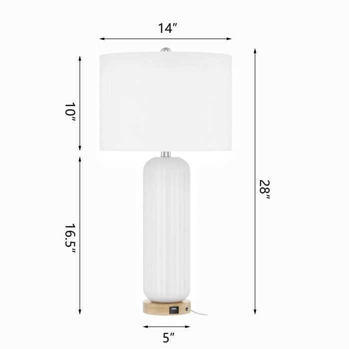 28 Ceramic USB White Table Lamp Set (Set of 2)