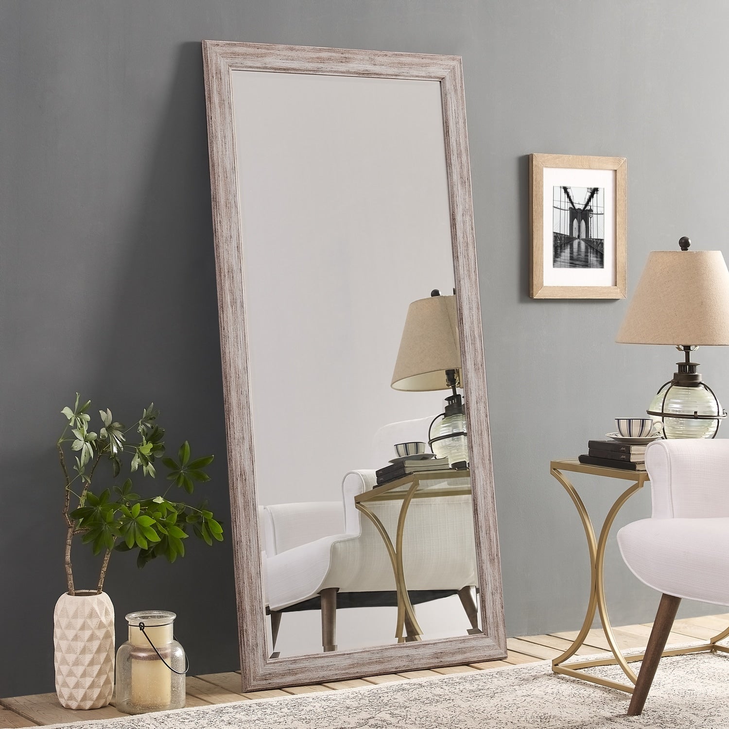 Tall Mirror Wooden Frame Full Body Oversized Rustic Free Standing Vertical, Rectangular Mirror Full Length Hanging Floor Mirror