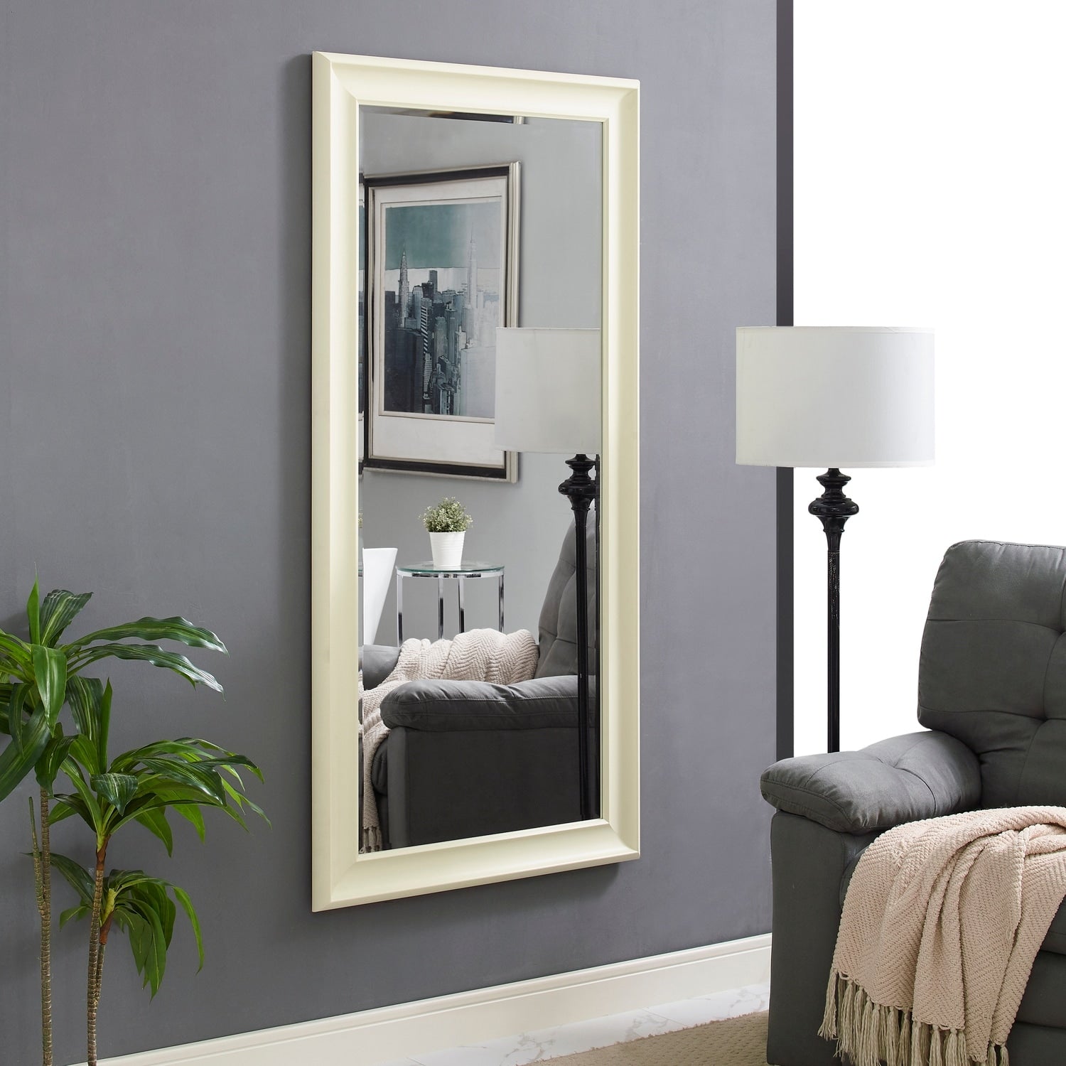 Tall Mirror Full Body Oversized Mirror Smooth Faux Wood Frame Rectangle Wall Mounted Hanging Mirror