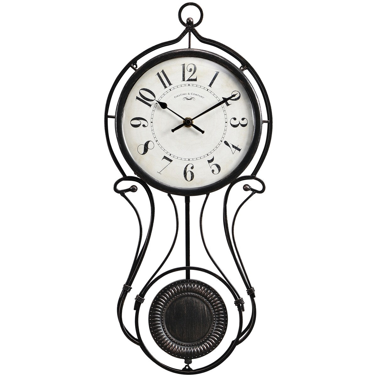 FirsTime & Co. Harwick Pendulum Wall Clock, American Crafted, Black, Metal, 9.1 x 2.36 x 20 in