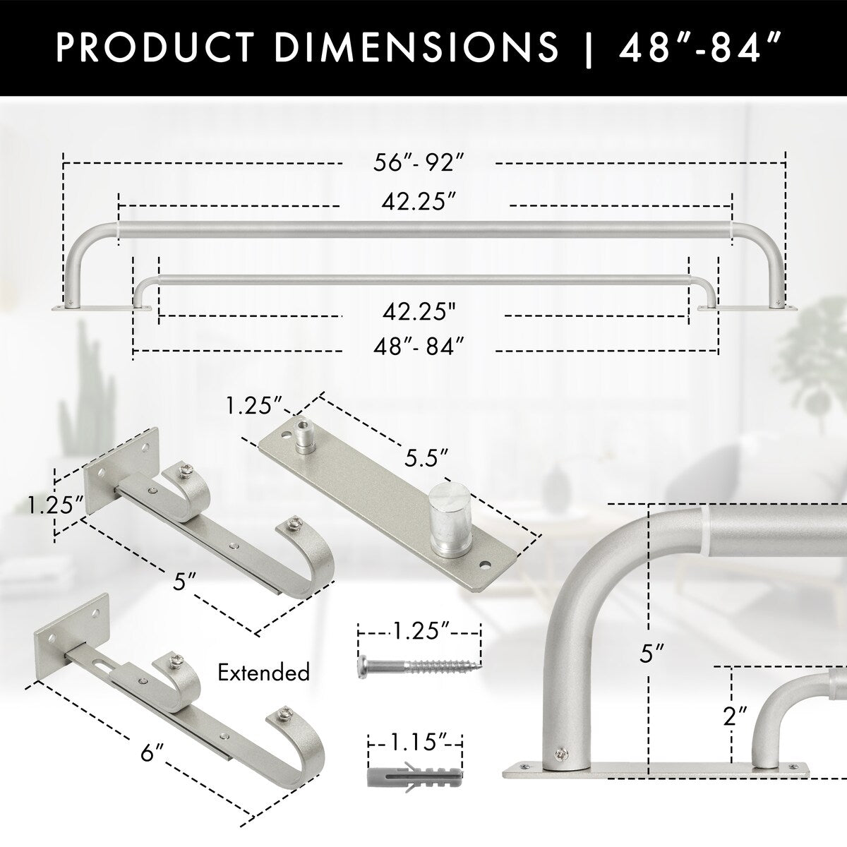 Meriville Double Wrap Around Blackout Curtain Rod Set - 1-inch Diameter Front Rod and 5/8-inch Diameter Back Rod