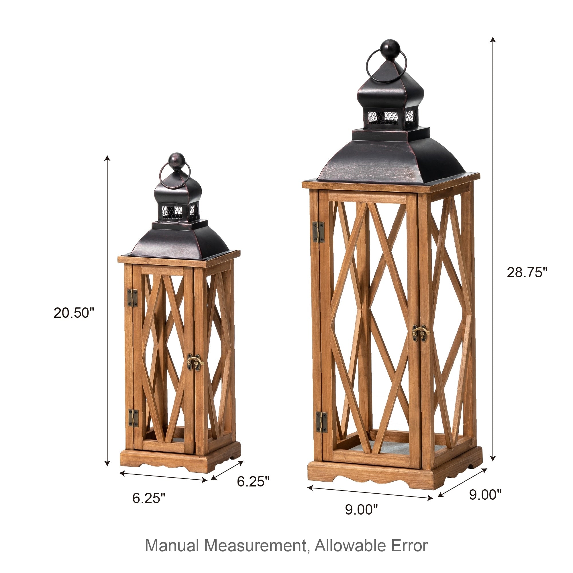 Glitzhome 2-Piece Oversize Farmhouse Wood/ Metal Hanging Candle Holders Decorative Lanterns