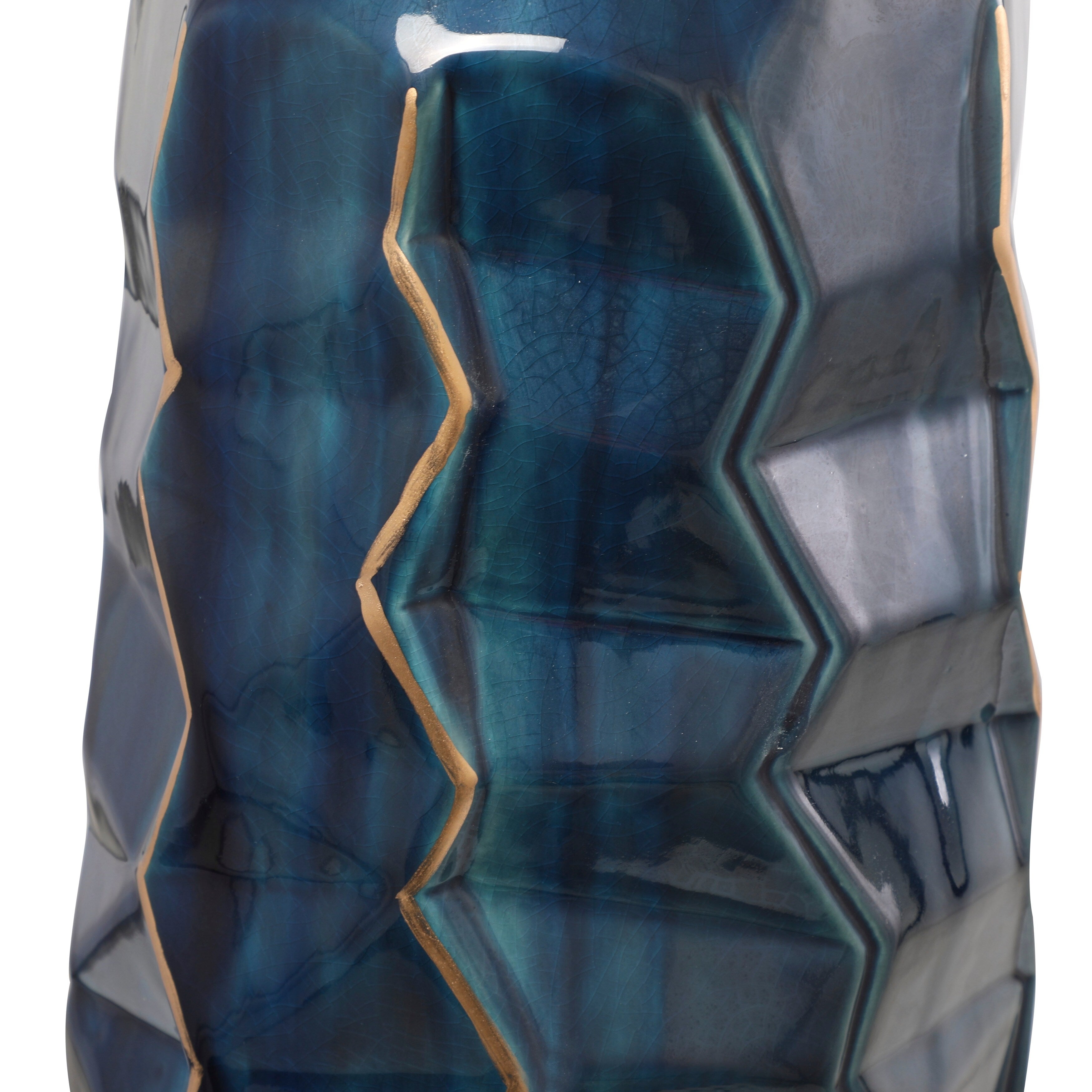 Ceramic Faceted Vase with Gold Accents - Teal - Roche River Decor