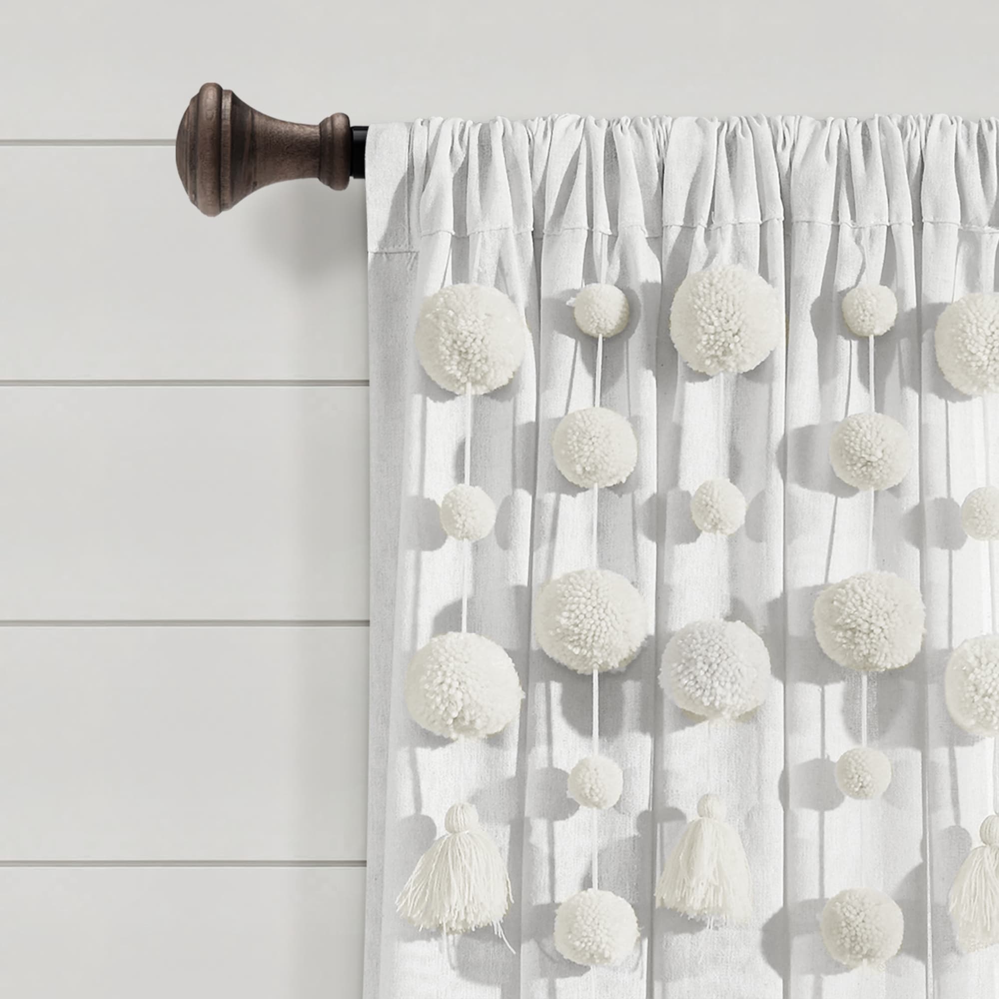 Lush Decor Boho Pom Pom Tassel Linen Window Curtain Panel (Single)