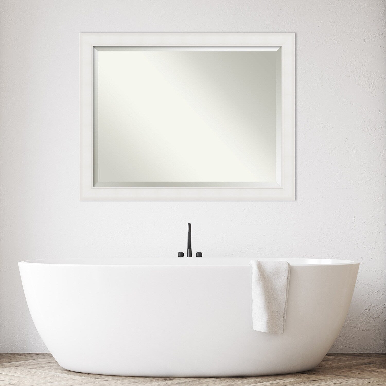 Textured White Beveled Framed Bathroom Vanity Wall Mirror - Textured White