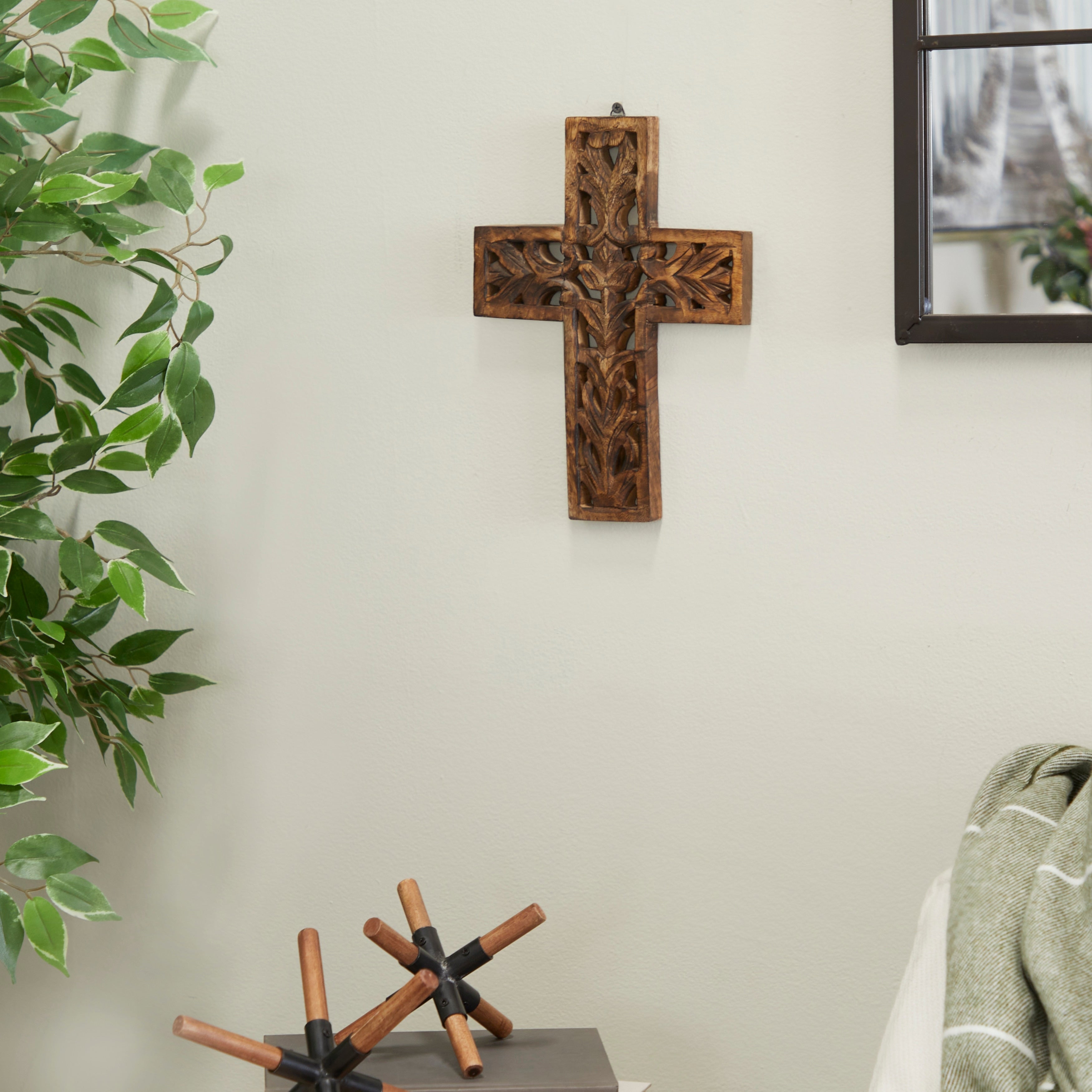 Brown Wood Traditional Wall Decor Cross 12 x 9 x 1