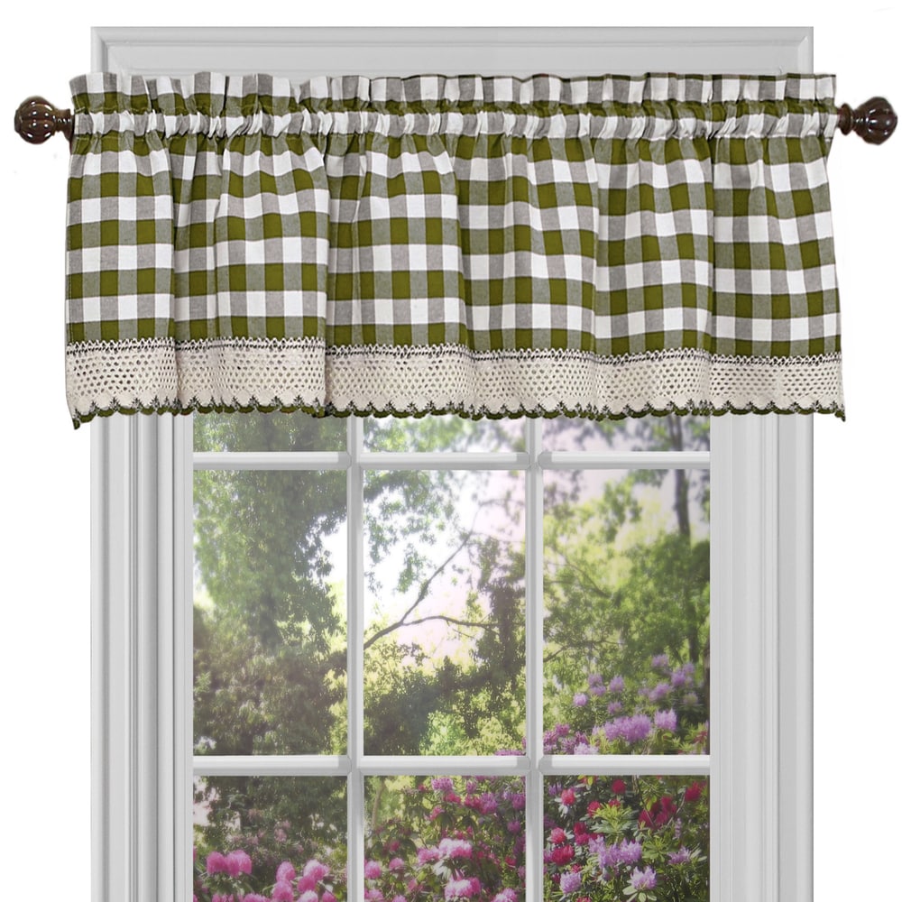 Classic Buffalo Check Kitchen Sage/ White Curtain Set or Separates