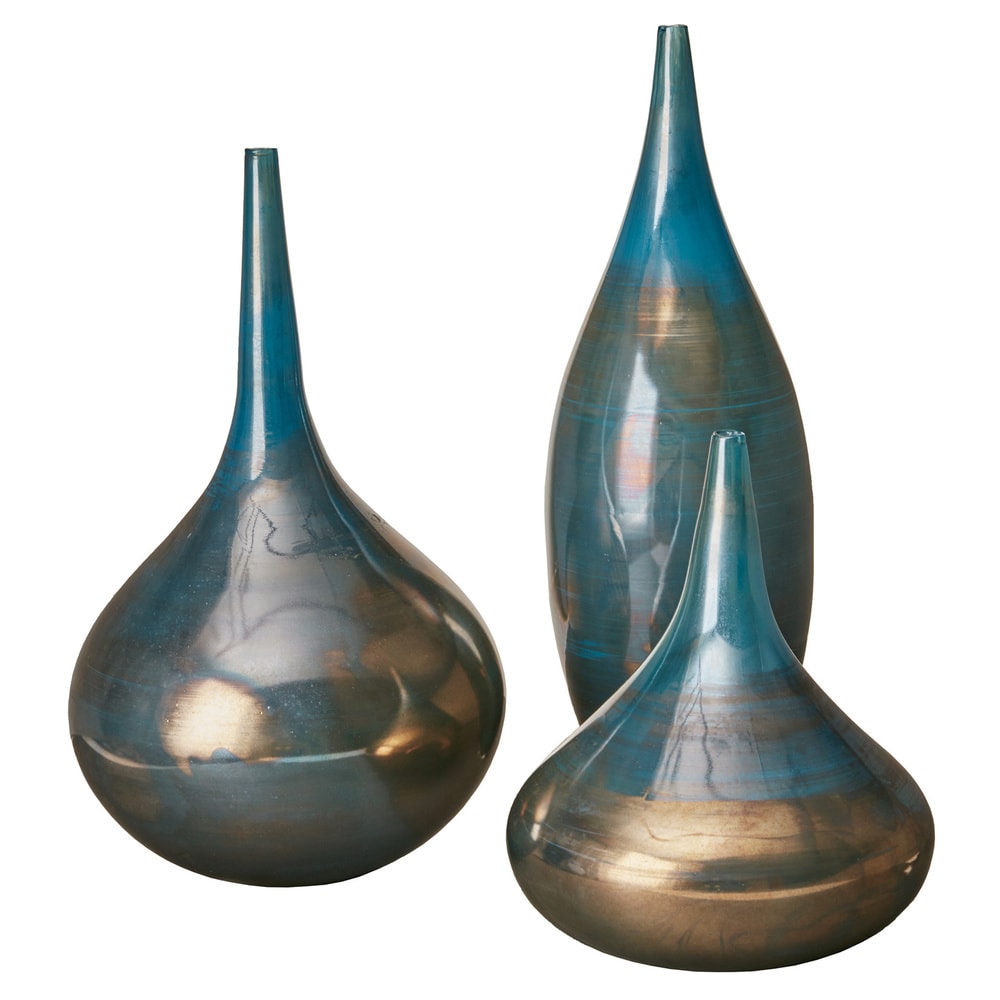 Madison Park Signature Aurora Blue and Bronze Decorative Glass Vases 3-piece set