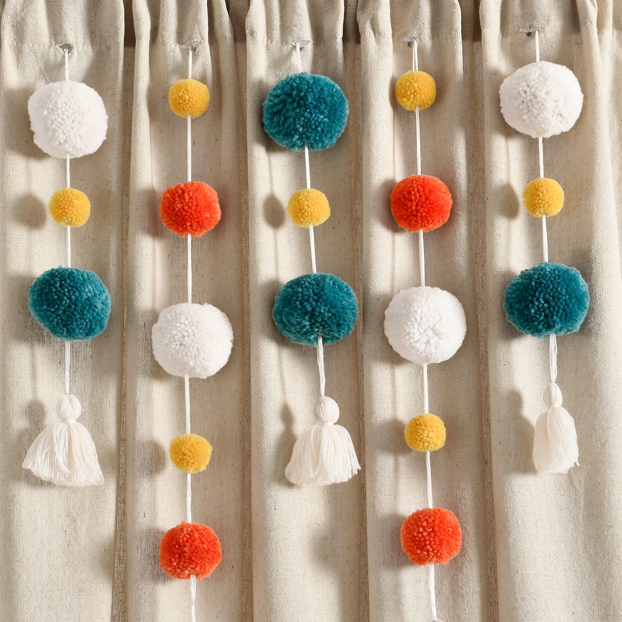 Lush Decor Boho Pom Pom Tassel Linen Window Curtain Panel (Single)