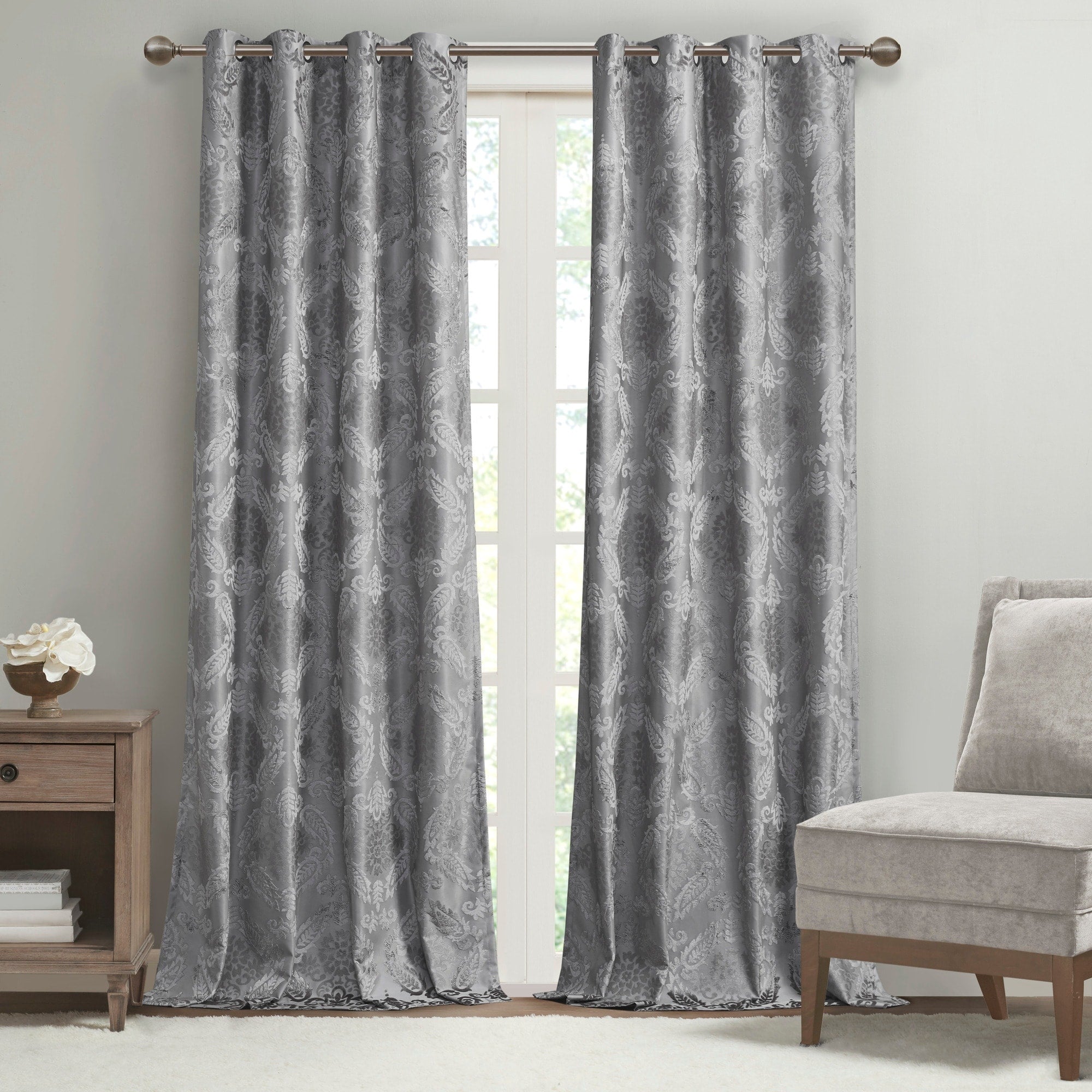 Loraine Knitted Jacquard Paisley Total Blackout Grommet Top Curtain Panel by SunSmart