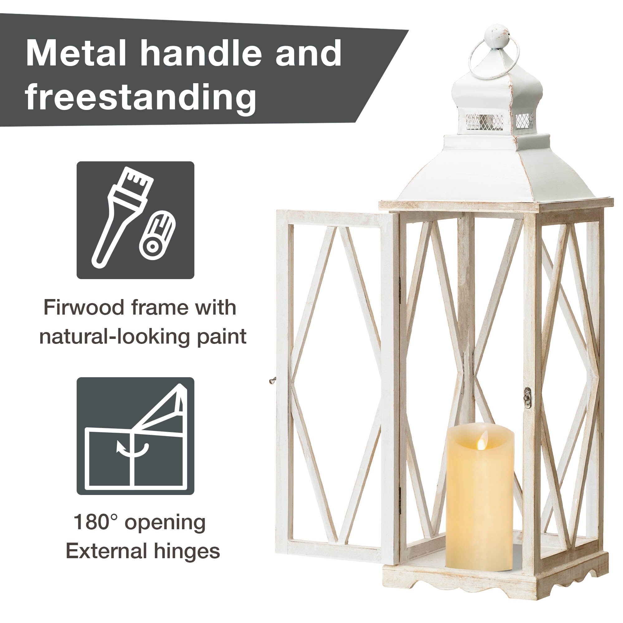 Glitzhome 2-Piece Oversize Farmhouse Wood/ Metal Hanging Candle Holders Decorative Lanterns