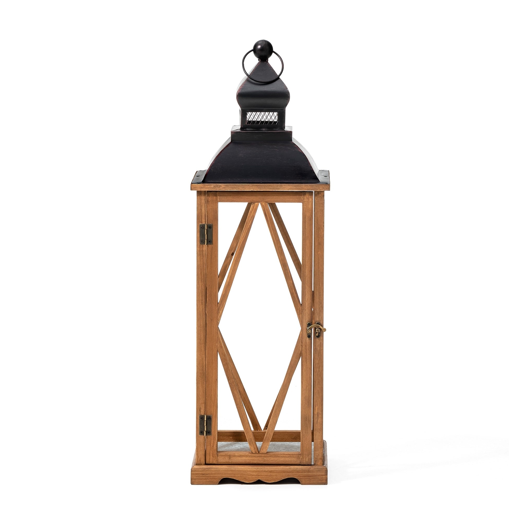 Glitzhome 2-Piece Oversize Farmhouse Wood/ Metal Hanging Candle Holders Decorative Lanterns