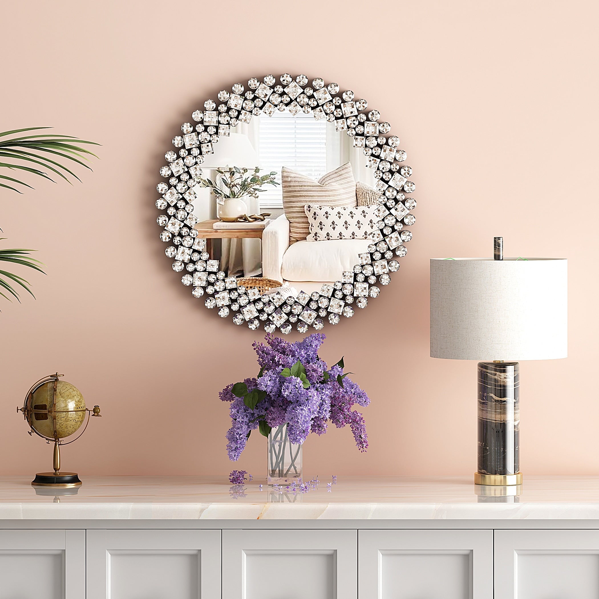 Crystal Accent Round Wall Mirror