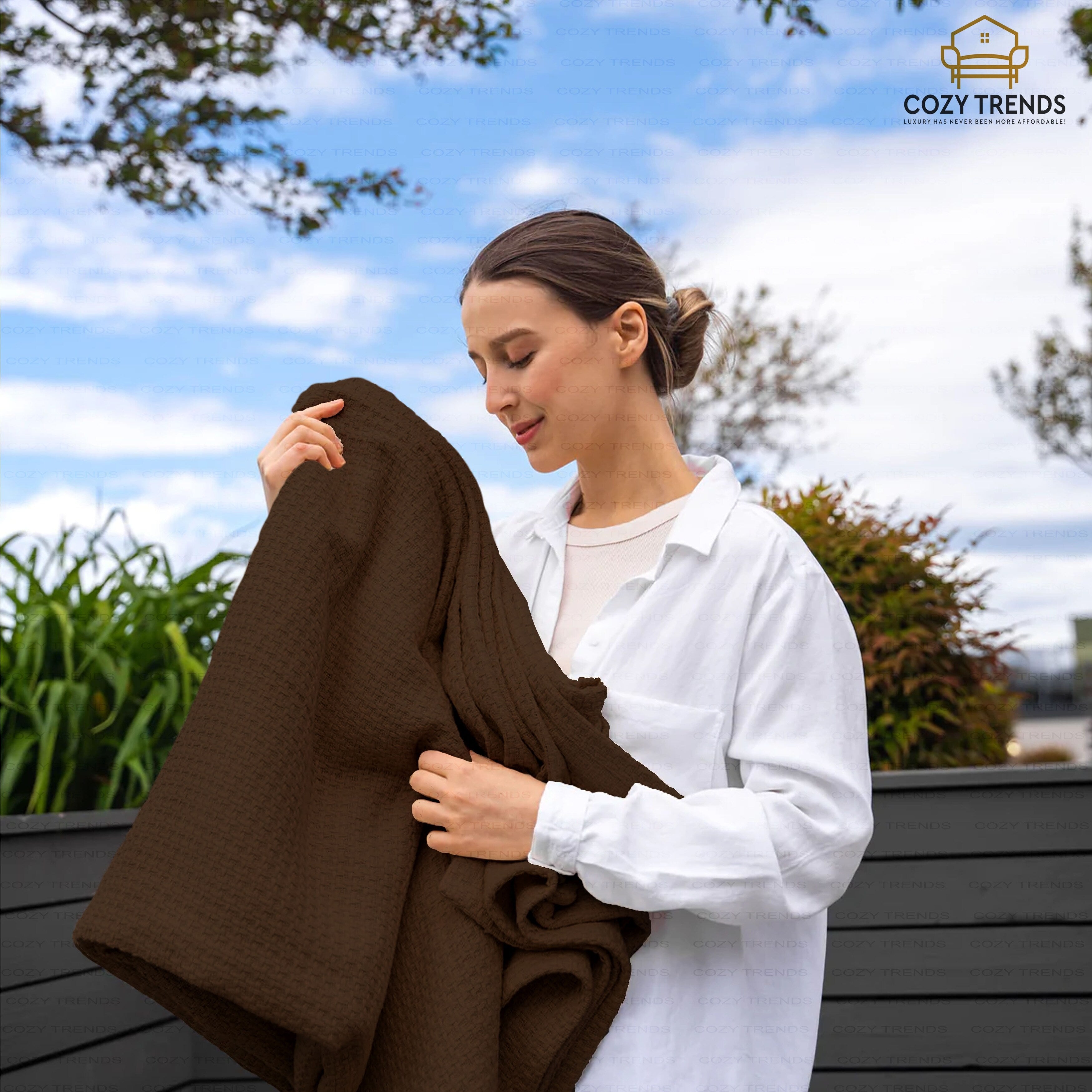 100% Cotton Basket Weave Thermal Bed Blanket Breathable Soft Layering All Season Medium Weight