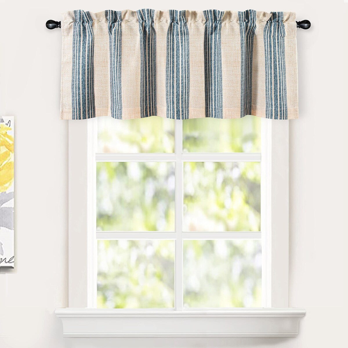 DriftAway Chris Vertical Striped Pattern Linen Textured Blackout Window Curtain Valance