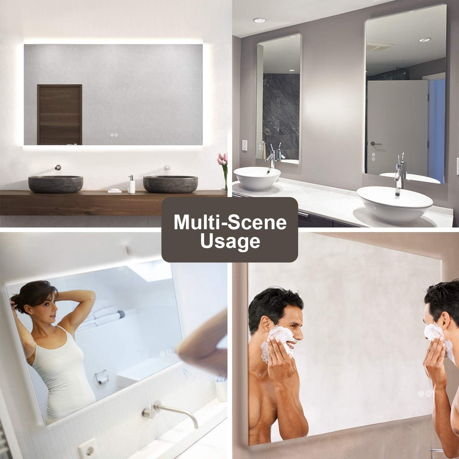 Apmir LED Lighted Anti-Fog Frameless Backlit Bathroom Vanity Mirror with in Tempered Glass