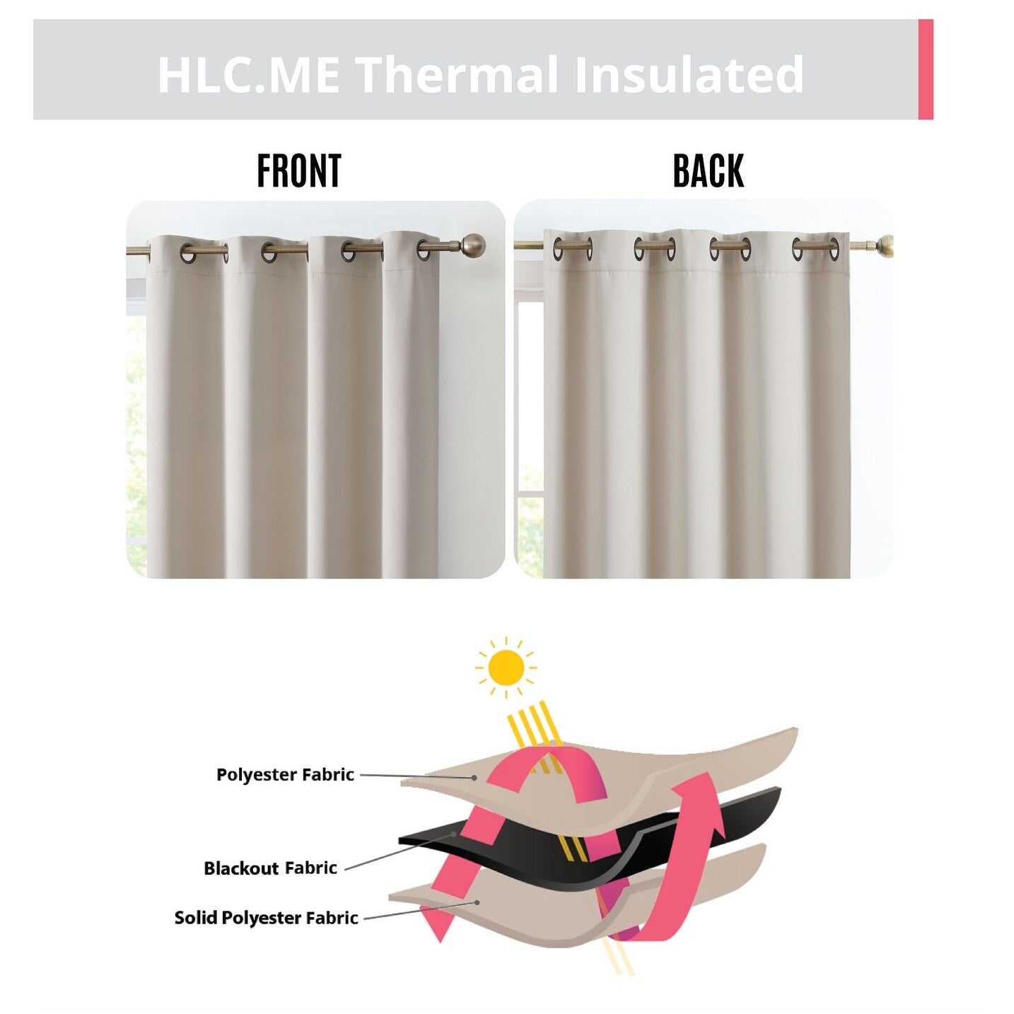 HLC.me Oxford Blackout Curtains - Thermal Insulated Window Treatment Grommet Panels, Set of 2