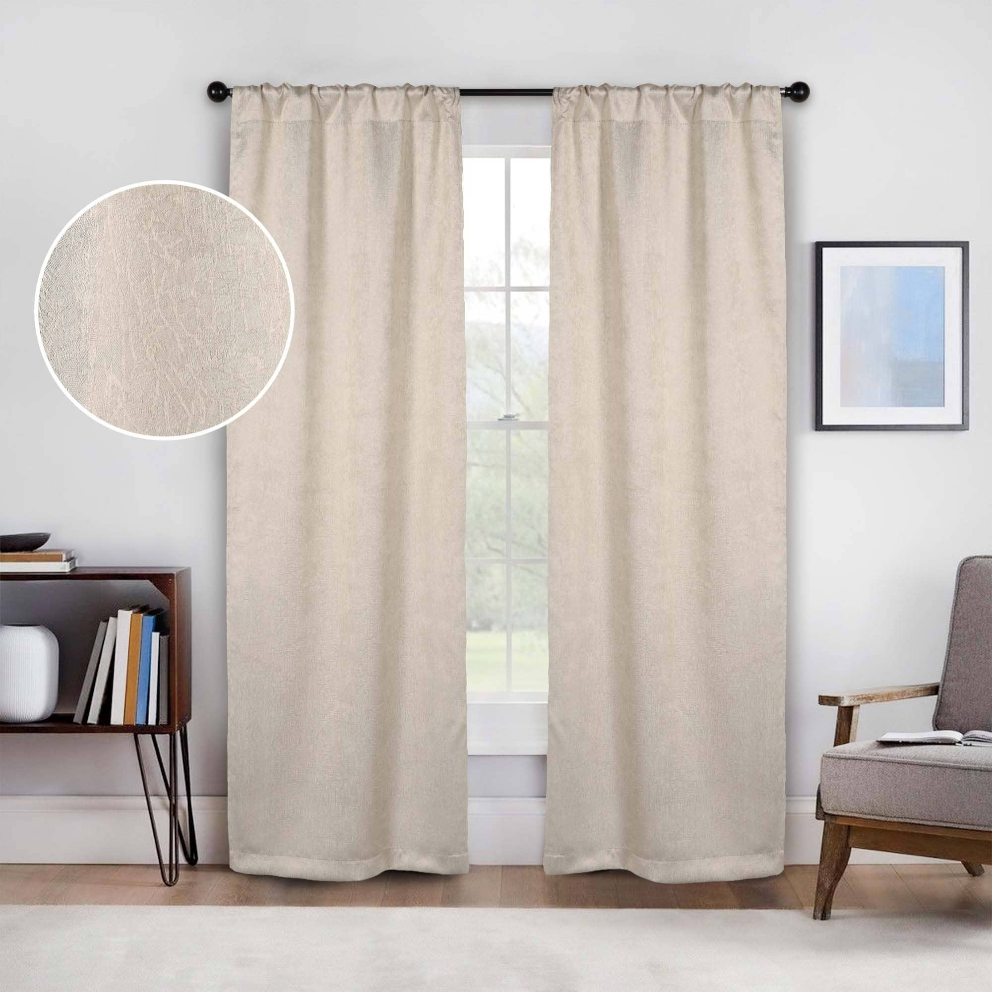 Superior Rustic Textured Abstract Room Darkening Blackout Curtains, Rod Pocket or Grommets, Set of 2