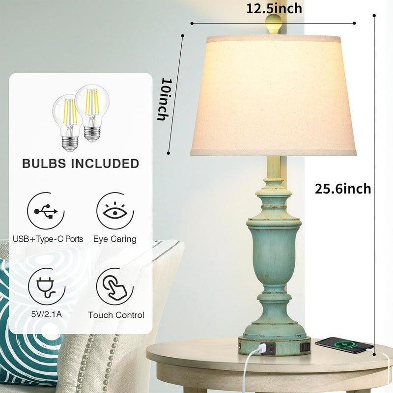 Rustic Table Lamp (Set of 2), 3-Way Dimmable Touch Lamp - 12.5D x 12.5W x 25.6H