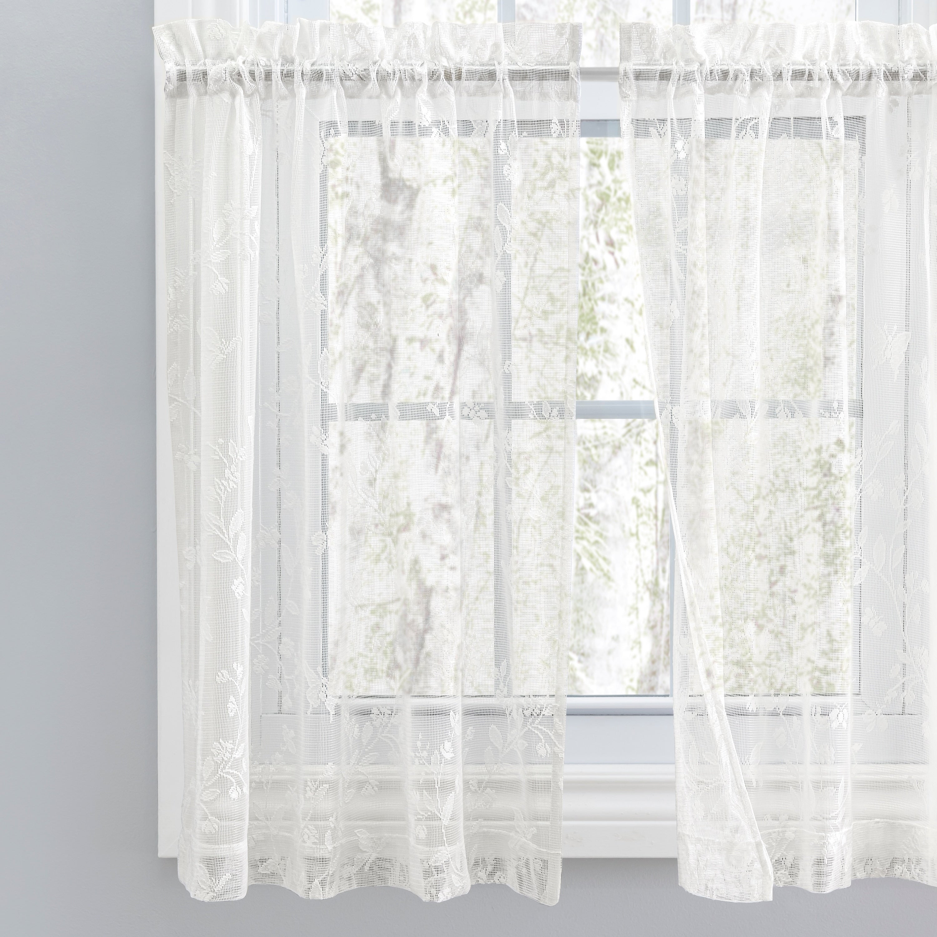 Isabella Lace Elegant Rod Pocket W Header Kitchen Curtains - Tier, Swag Pair and Tailored Valance (Sold Separately)