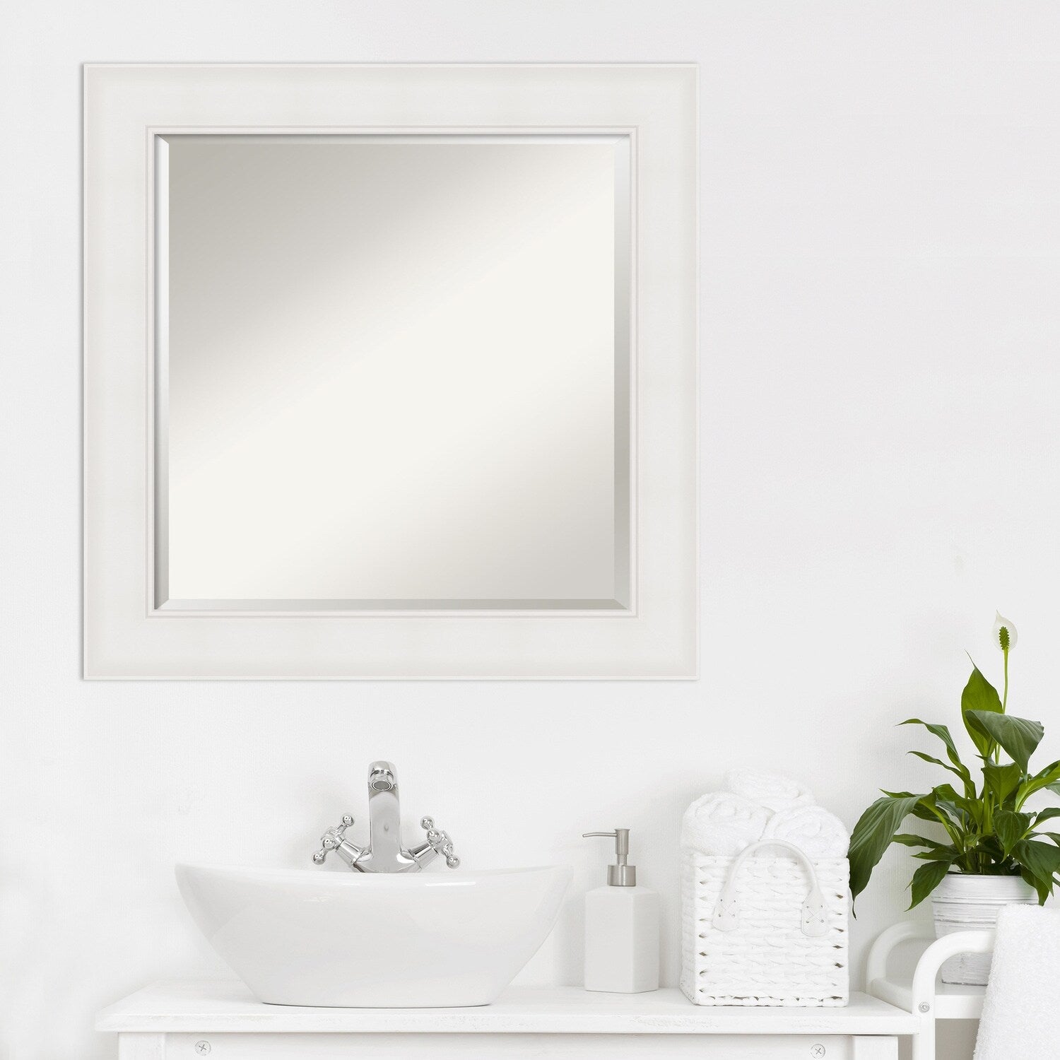 Textured White Beveled Framed Bathroom Vanity Wall Mirror - Textured White