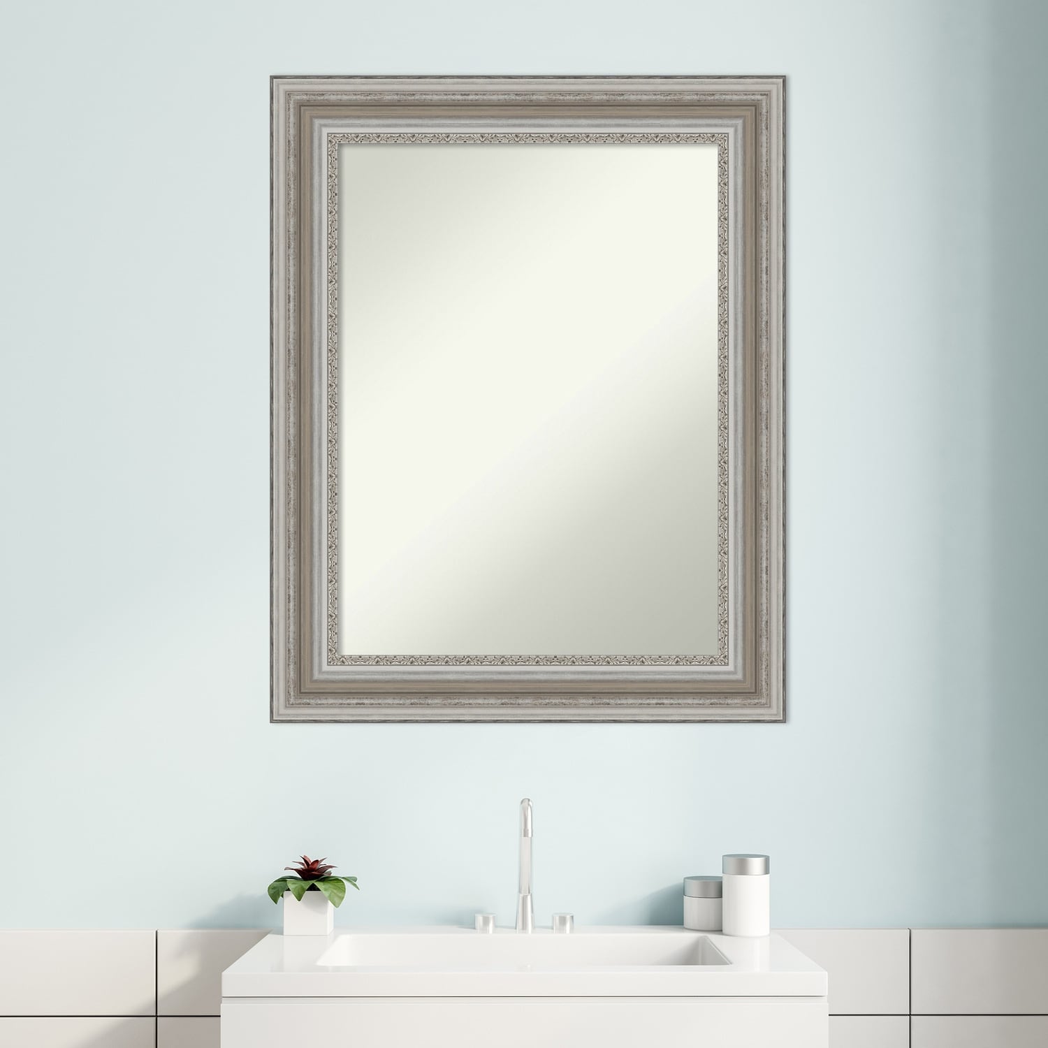 Non-Beveled Bathroom Wall Mirror - Parlor Silver Frame