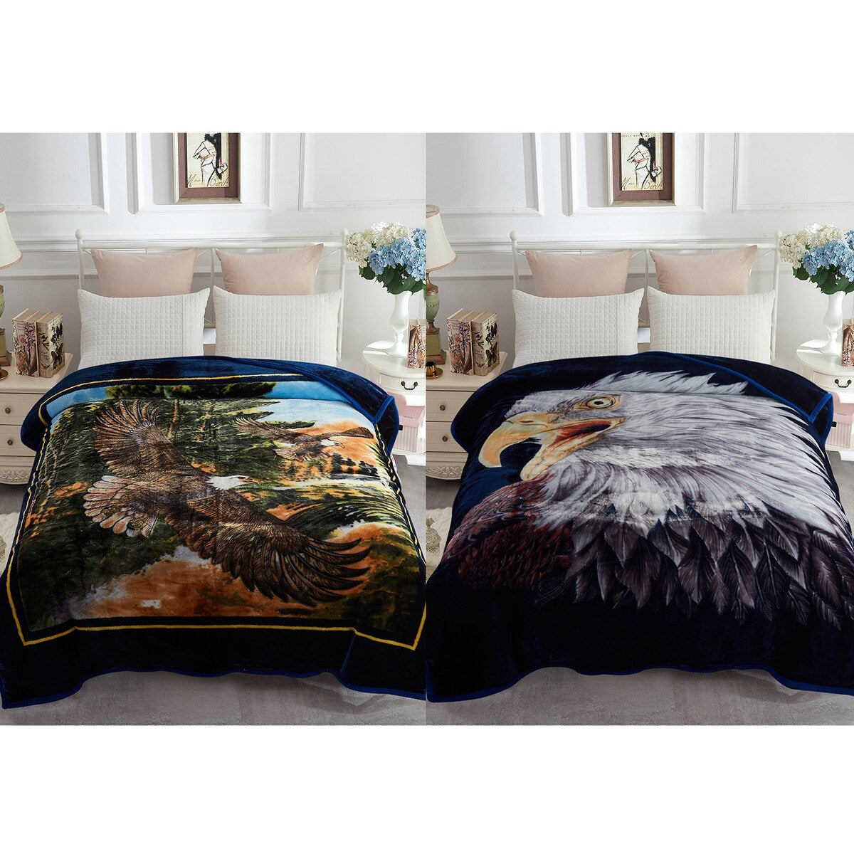 Reversible Mink Blanket Fluffy Fleece Blanket Different Pattern in Each Side